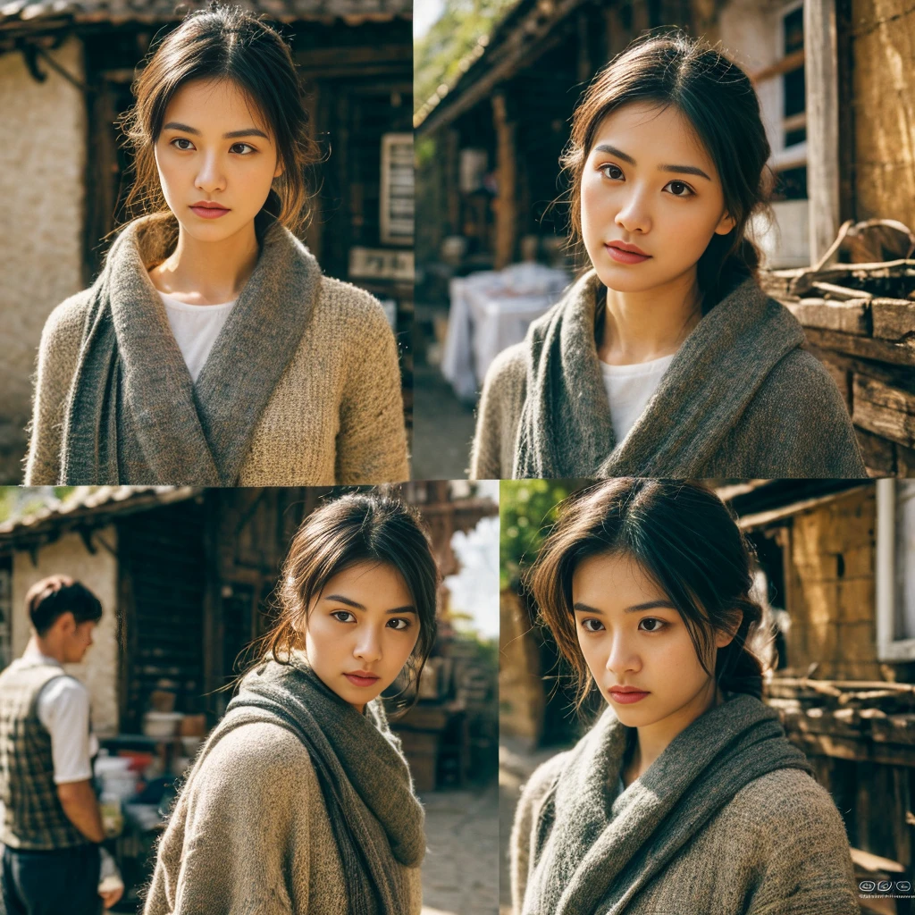 Semi-realistic and Emotionally Rich: Focus on expressions and body language to convey deep emotions.
Color Palette and Lighting: Use warm, natural tones for the village scenes. Employ vibrant, high-contrast colors for Rafael's scenes to highlight his deceptive nature.
Texture and Detail: Add fine textures to depict the simplicity of village life. Include intricate details in the characters' expressions and clothing to enhance their personalities and emotions.
。 High resolution, masterpiece, Highest quality, Intricate details, Very detailed, Clear focus, Delicate skin, practical skin texture, texture, Delicate eyes, Professional, 4K, Shot with Canon, 85mm, Shallow and deep, Kodak Vision Color, Exactly, Very detailed, photograph_\(Extremist\), photographpractical, practical, Post-processing, Maximum details, Roughness, Real Life, Extremist practical, Photorealism, photographgraphy, 8K Ultra HD, photographgraphy