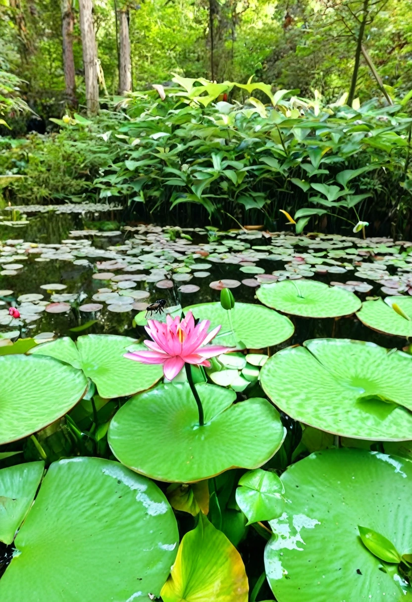 Autumn, owl, branch, beetle, butterfly, flower, forest, leaf, lily (flower), lily pad, nature, no people, outdoors, pink flower, plant, pokemon (creature), tree, water