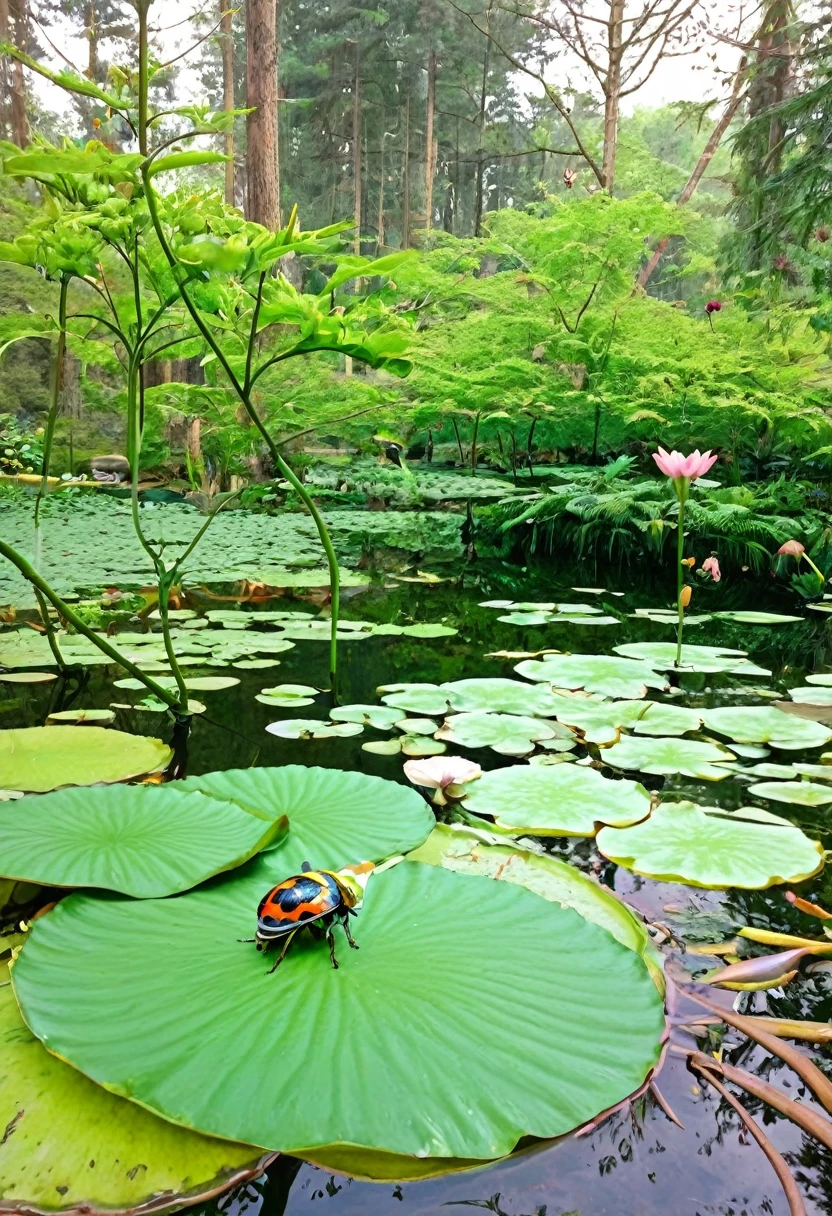 Autumn, owl, branch, beetle, butterfly, flower, forest, leaf, lily (flower), lily pad, nature, no people, outdoors, pink flower, plant, pokemon (creature), tree, water