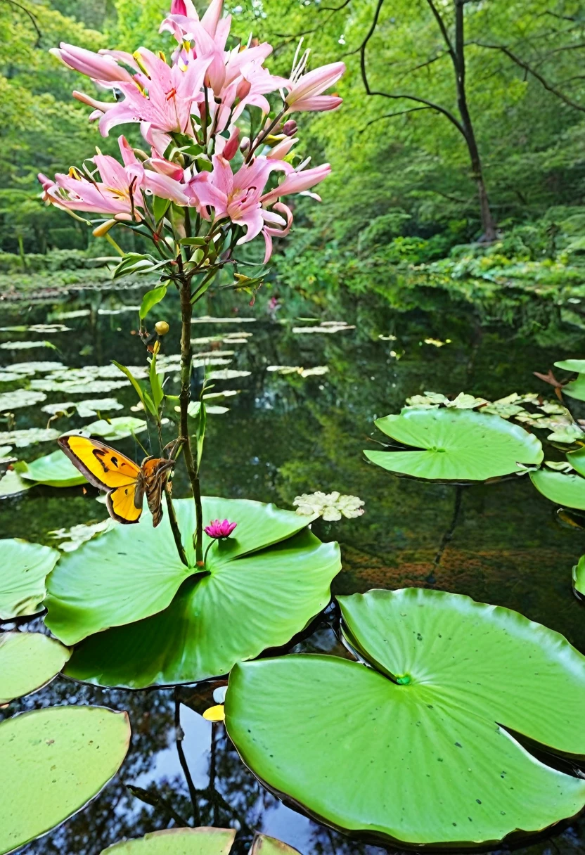 Autumn, owl, branch, beetle, butterfly, flower, forest, leaf, lily (flower), lily pad, nature, no people, outdoors, pink flower, plant, pokemon (creature), tree, water