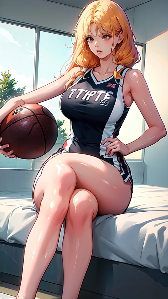 Woman wearing basketball suit