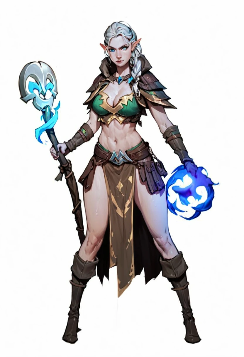 score_9, score_8_up, score_7_up, score_6_up, score_5_up, score_4_up, source_anime, medium shot, female elf warrior wizard, holding power staff, using magic, 