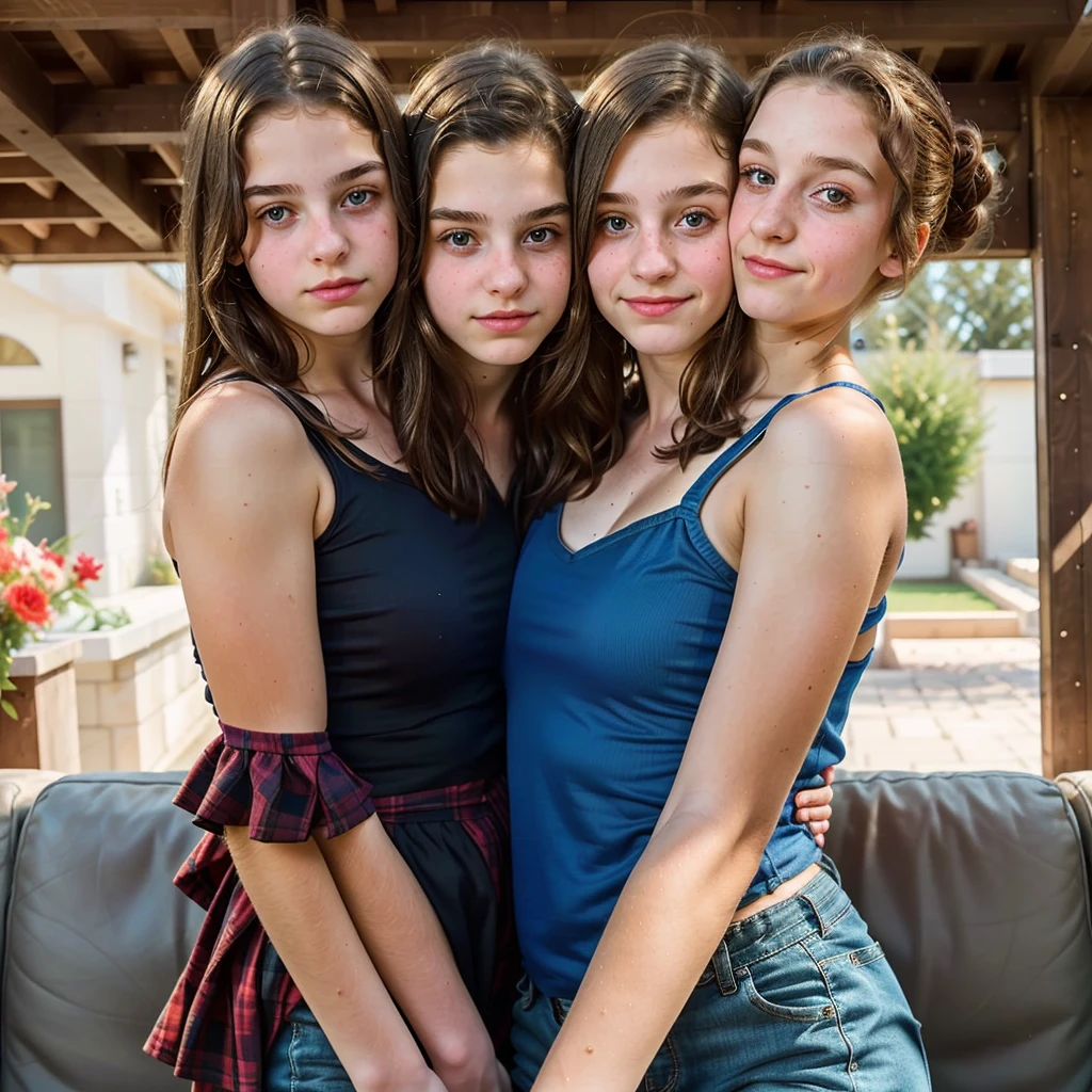 3heads, three headed girl, (a 13 year old girl:1.5), (a 10 year old girl:1.5), (a 40 year old woman:1.5)