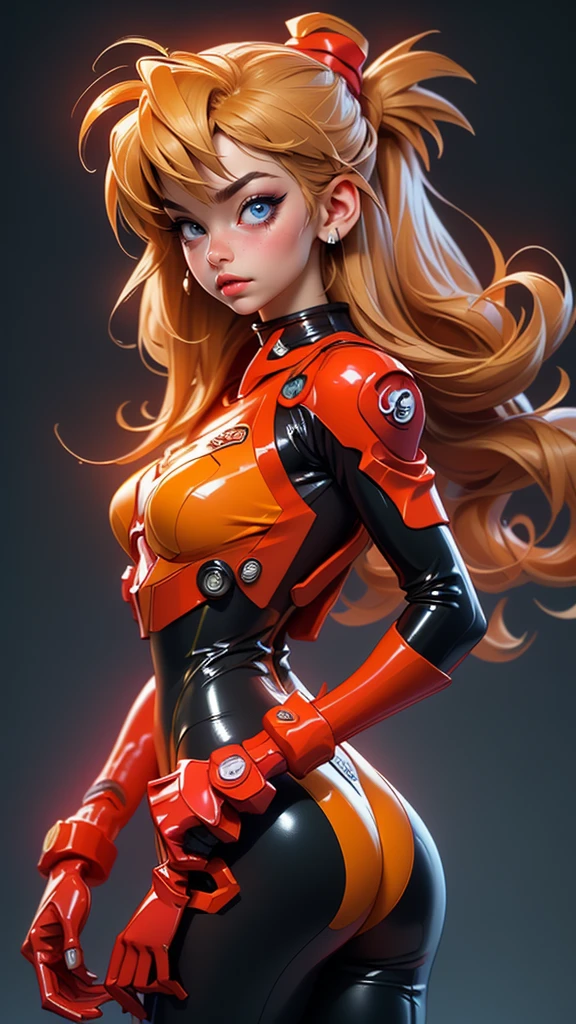 rear view, backside view,((The best quality, better resolution, Award-winning portrait, Official Art)), ((perfect masterpiece)), ((realist)) and ultra detailed photography of a nerdy cyberpunk souryuu asuka langley girl with gothic and post apocalyptic colors.. She has ((long blonde hair)), Carry a (Harajuku inspired cyberpunk tech top) and a (Harajuku inspired cyberpunk tech clothing bottom:1.2) , ((the most beautiful and sexy aesthetic)), sexy, Super huge tits hugely giant, Cleavage showing, hot,(souryuu asuka langley latex bodysuit:1.4),Detailed eyes, detailed hands,