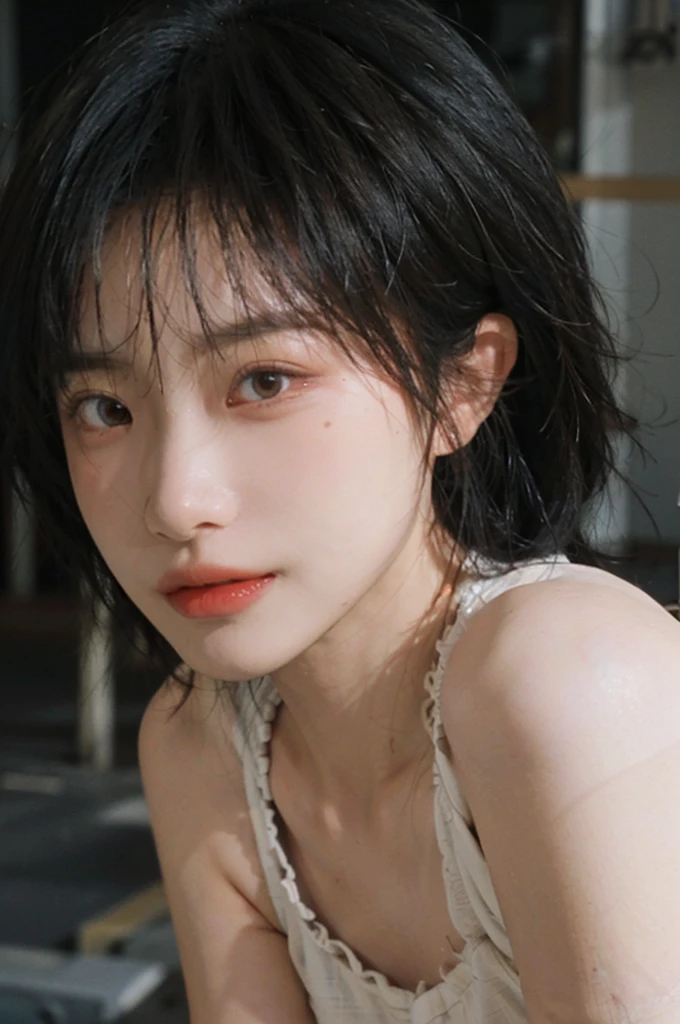 (Skin details:1.4), (smooth skin textures:1.3), Lipstick, background, earrings, serene, calm, (Dress conservatively:1.8),(Realistic and detailed eyes:1.2), Natural skin texture, Realistic facial details, Soft dramatic lighting, Vivid details, 35 mm film, outdoor, (Photo Practical:1.4), (hyper Practical:1.4), (Practical:1.3), (Smoother lighting:1.05), (Improve lighting quality:0.9), (Highest quality real skin textures:1.4), Exquisite eyes, Delicate face, Close-up of face, (Enhance the beauty of skin texture:1.1), Hair details, model,normal body ratio, short hair, Moles under the eyes, Medium shot,Portrait Photography, Depth of Field, Bokeh, Surrealism, Ray Tracing, (Portrait Photography:1.1), Surrealism, High Detail, Chiaroscuro, Ray Tracing, reflected light, Ultra HD, Ultra HD, masterpiece, Textured Skin, Super Detail, High Detail, high quality, best quality