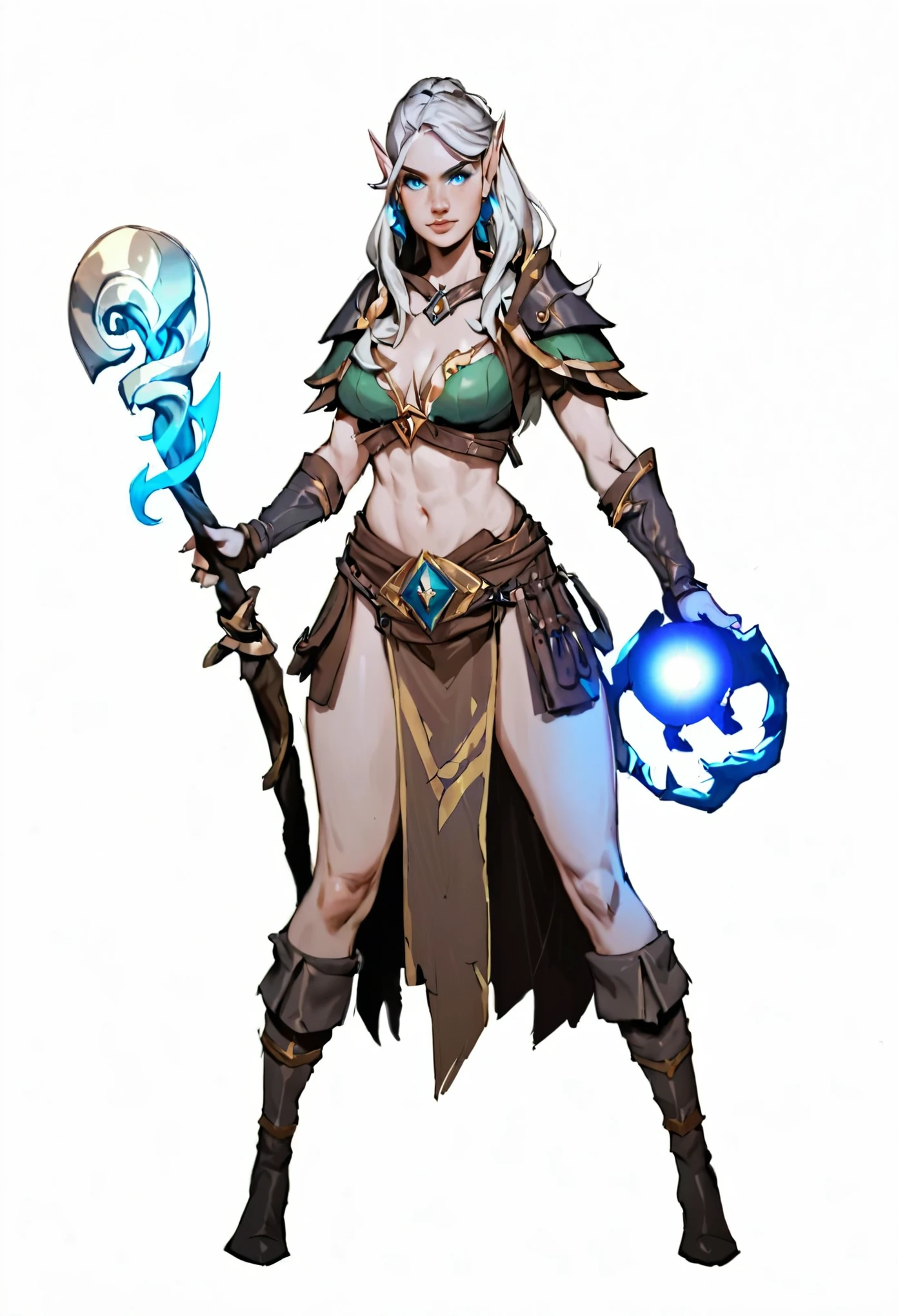 score_9, score_8_up, score_7_up, score_6_up, score_5_up, score_4_up, source_anime, medium shot, female elf warrior wizard, holding power staff, using magic,