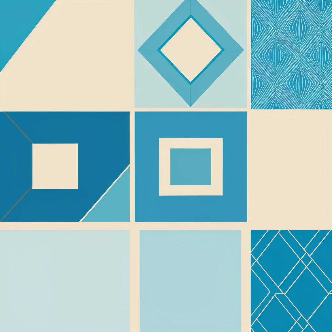 pattern of geometric forms in different positions in different cornsilk and dodger blue colors background, minimalist style