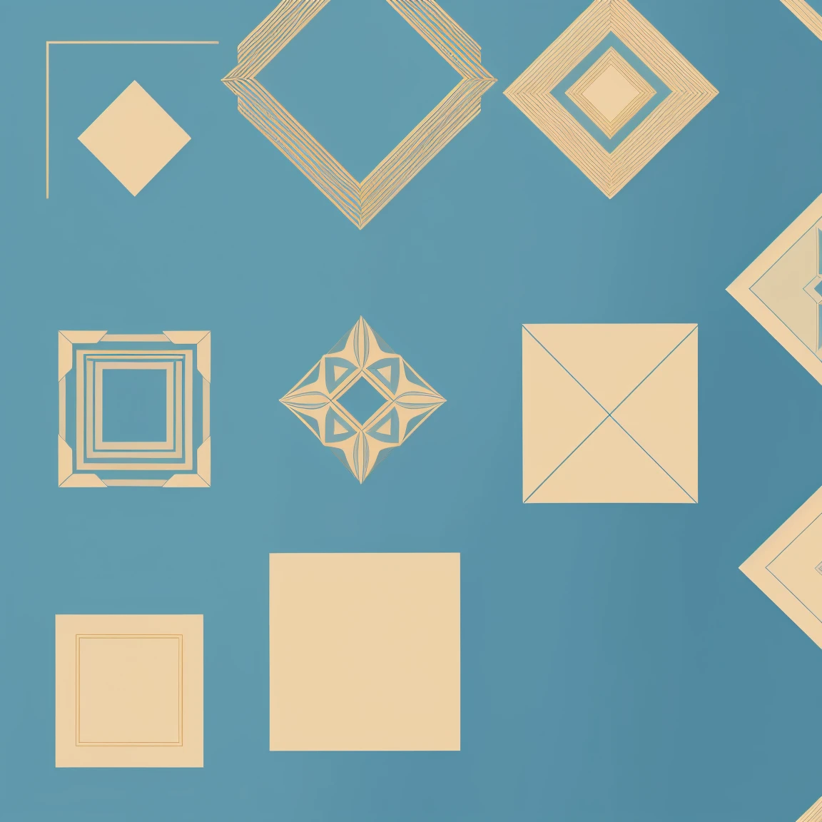 pattern of geometric forms in different positions in different cornsilk and dodger blue colors background, minimalist style
