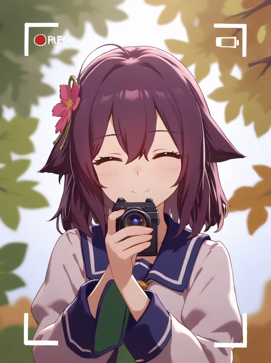 analog, hand-drawn, anime face, nsfw, 1 girl, solo, embarrassed, looking up, (kiss: 1.2), eyes closed, , (arms behind back) back: 1.1), (close-up of face: 1.2 ), background leaves, standing, in the park, autumn, 1 girl, smiling, :3, upper body, hand over mouth, looking at camera, eyes half closed,...,