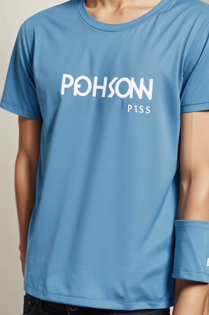 Person with logo on shirt