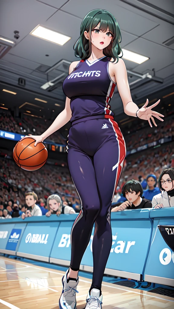 Woman wearing basketball suit