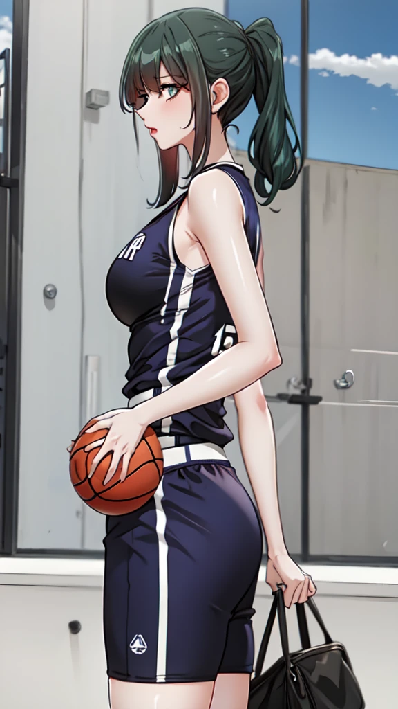 Woman wearing basketball suit