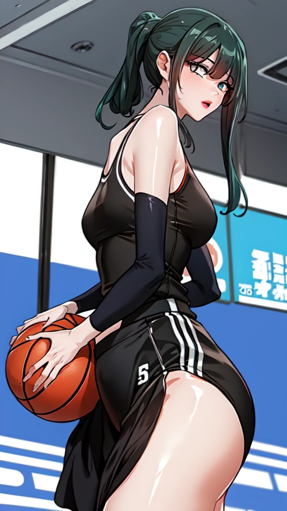 Woman wearing basketball suit