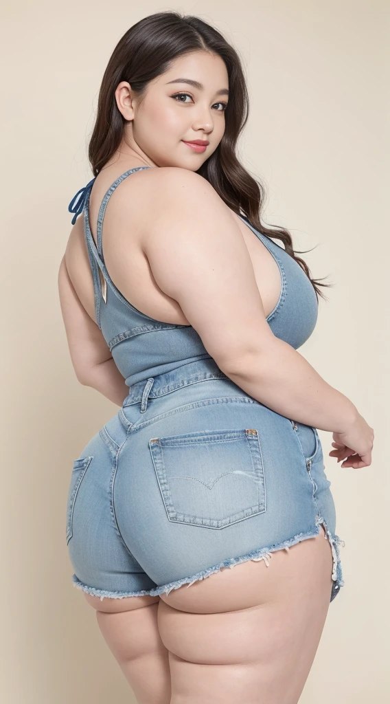 Sex woman in denim shorts dancing big ass latina style, thick thighs, ass