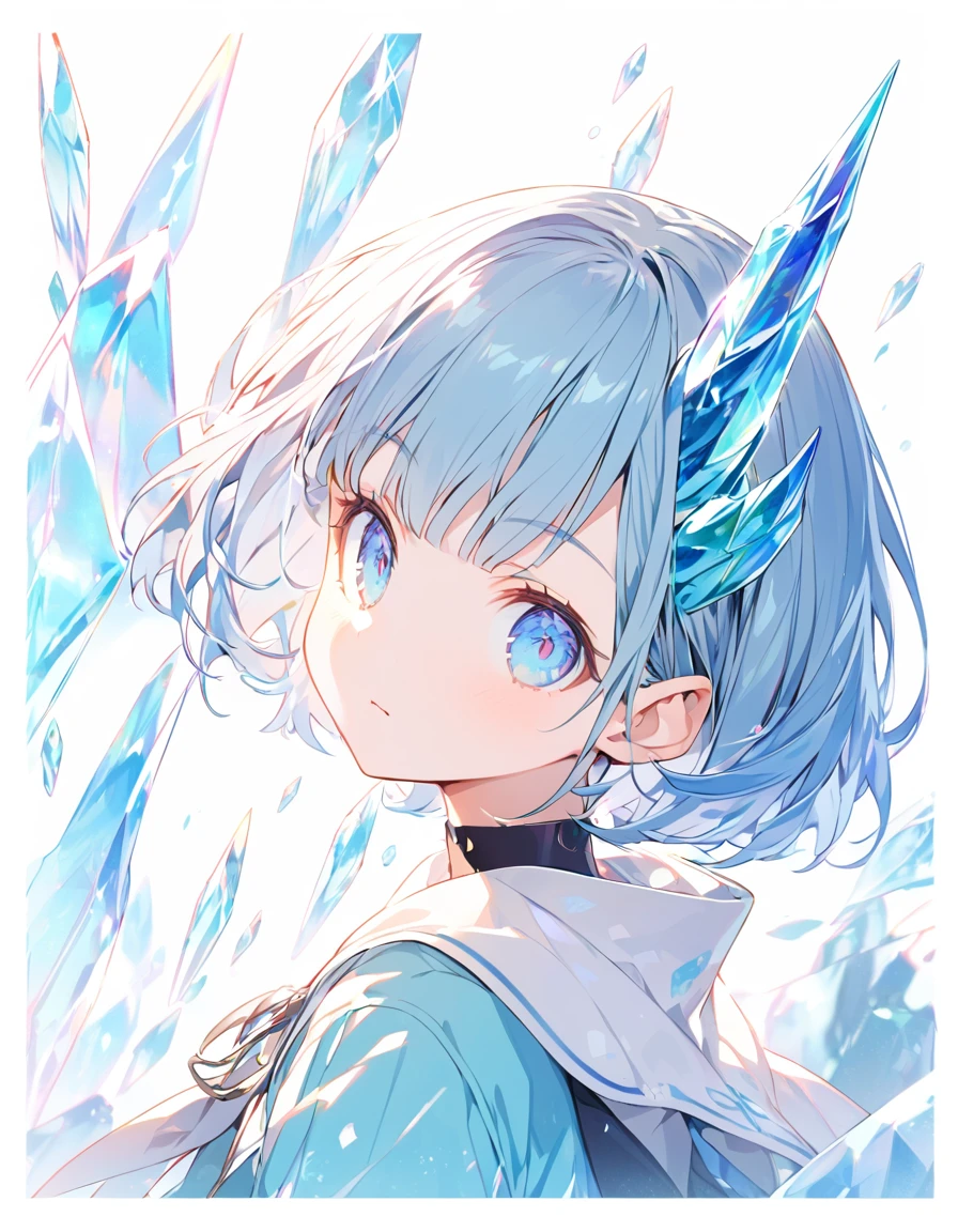 Crystal Horn Shining Crystal Light Blue Hair((Ultra short hair))juvenile