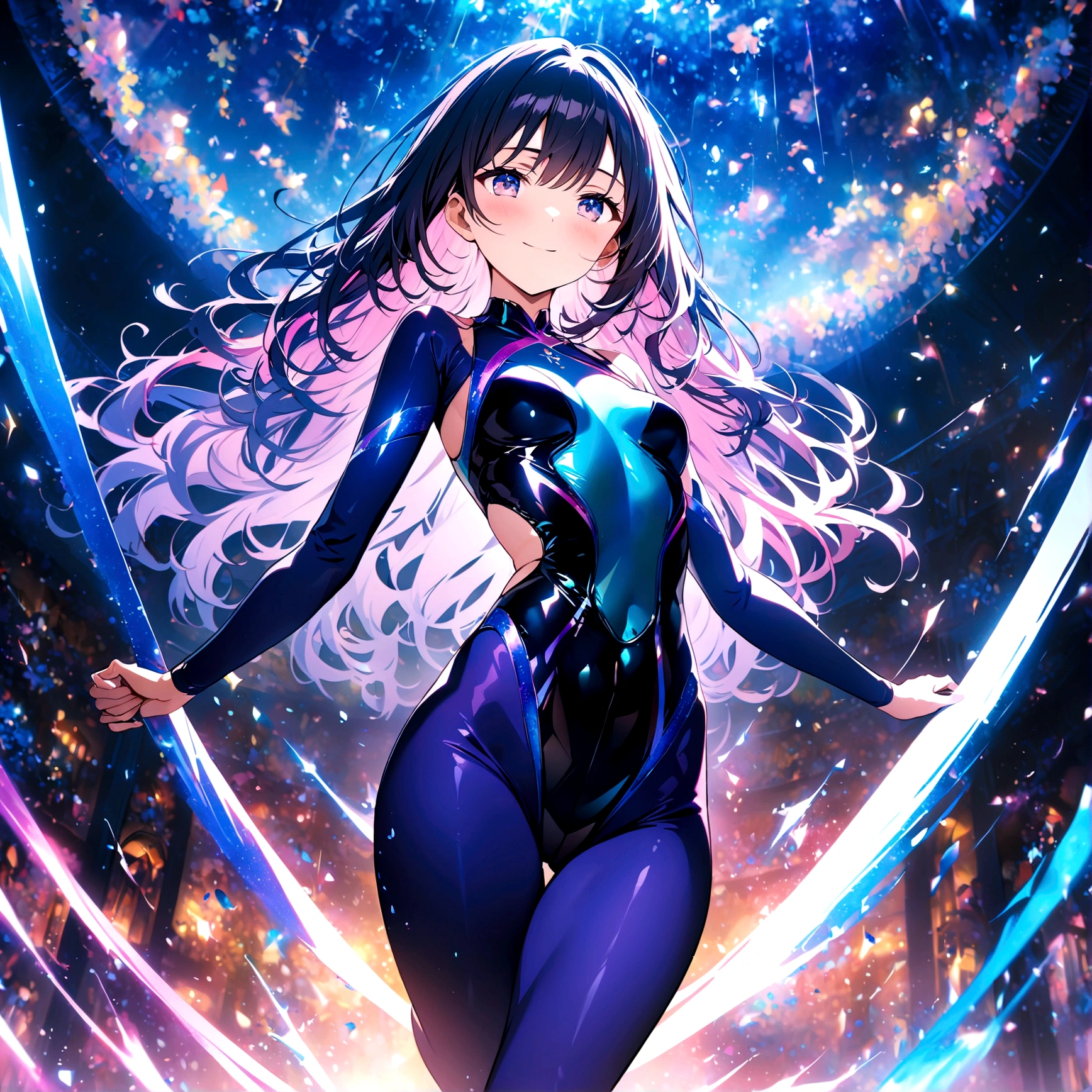 highquality illustration, masterpiece, very delicate and beautiful, attractive girl,(gymnastics leotard, Floral patterns leotard,long sleeve leotard with glittery decoration,high_leg leotard,athletic leotard,tight-fit leotard,iridescent gradient leotard),thin,slender body,slim,high school,gymnasium background,gymnastics club,gymnastics athlete,princess, beautiful eyes,light smile,(masterpiece, best quality:1.2), highres, extremely detailed CG unity 8k wallpaper, perfect lighting, Colourful, ultra-high res,4K,ultra-detailed, photography, 8K, HDR, 17 ages,