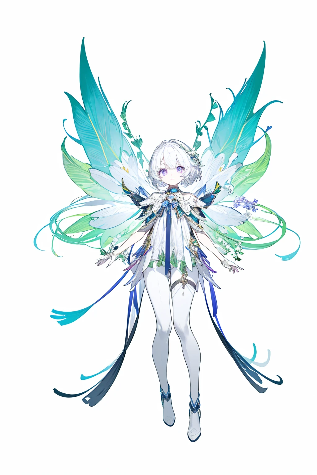 masterpiece, Best lighting, (((Super detailed))), Highest quality, lilac, Forest Fairy, Lily of the valley, ((The Mysterious Forest Boy)), Perfect Anatomy,  Cute Boys, Great body, The perfect proportions,  (((vtuber-fullbody)), No background, Blank Background, ((((((White Background)))))))