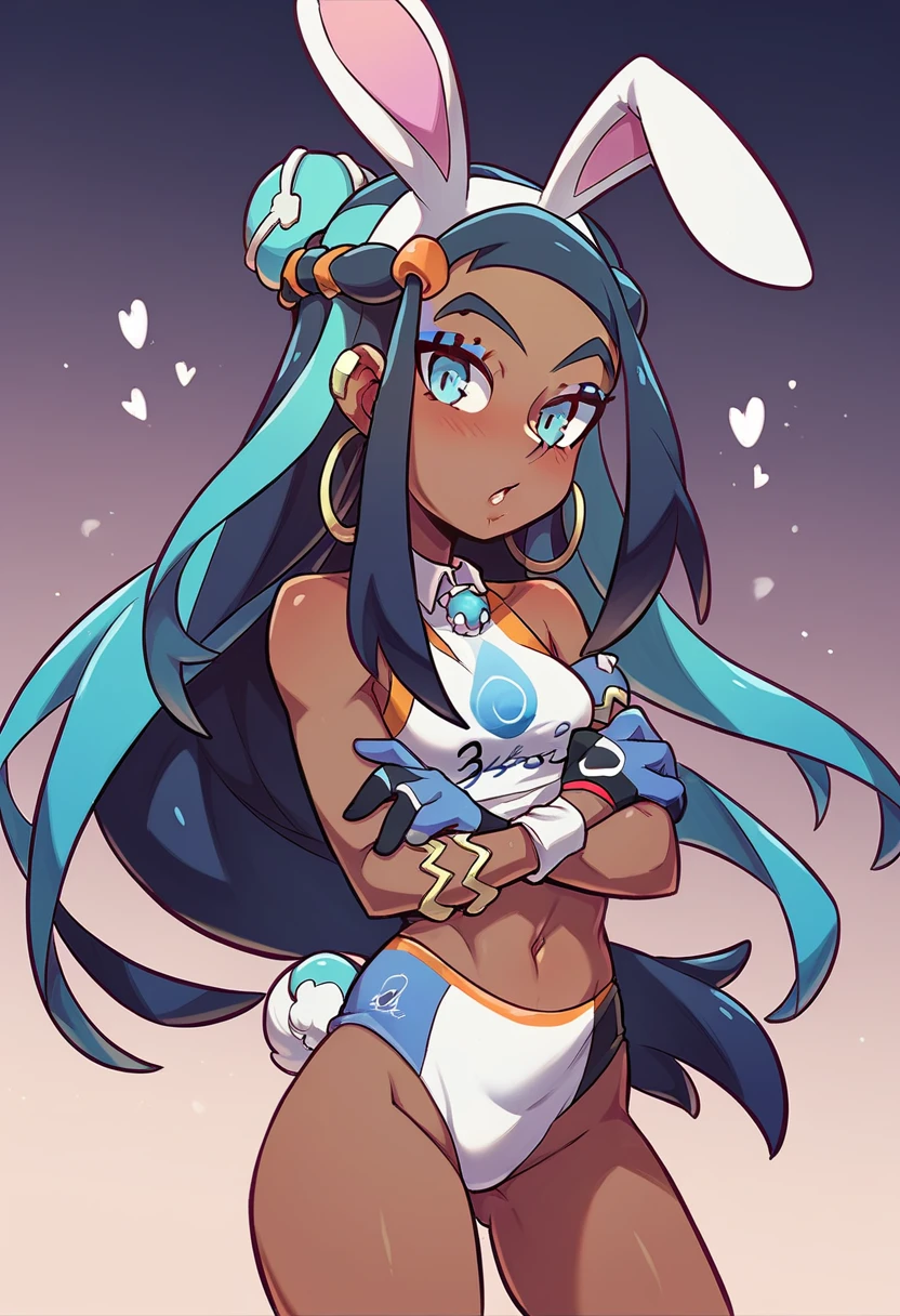 pokemon trainer Nessa dressed in a sexy bunny outfit