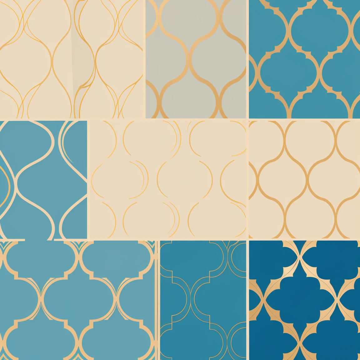 pattern of geometric forms in different positions in different cornsilk and dodger blue colors background, minimalist style
