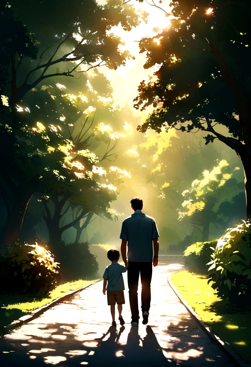 dad and son walk in the park
