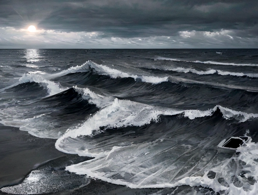 masterpiece、Highest quality、Movie stills、big Southern ((Winter cold)) background evening Calm sea Breakwater Tranquility Looking into the distance Cloudy (By boat Seaside Road) ((gray cloudy cloud Ephemeral dark, 薄dark, cloudy You can't see the sun))