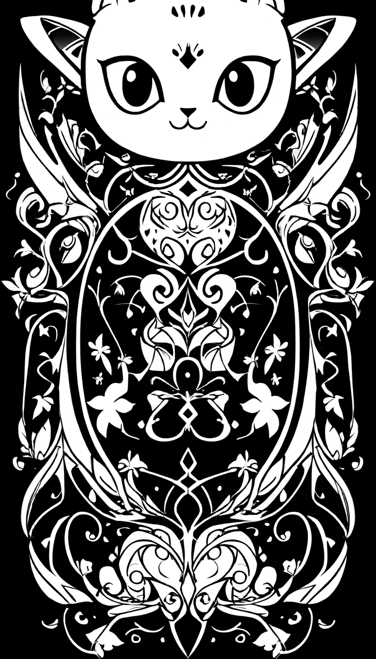 Boxing match, Minimalist cute kitten head vector illustration logo, front, magic, Design Net, too, Monochrome Color, Colored with Black Magic Ink, T-shirt design, Studio Ghibli style, The design must be vector art . Using Adobe Illustrator, Create a cleanup, Logo Simple, But attractive. Keep the cat's eyes in focus, Capture your uniqueness and charm. ロゴは洗練さと静けさを感じさせるtooのでなければならない. Emphasizing low polygon styling for a luxurious feel. The overall aesthetic should be sleek and stylish., Black Background, ((Symmetry)) It's a little cat