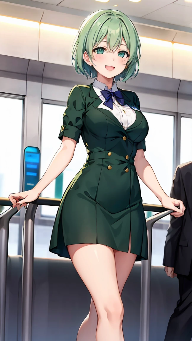 One Woman、Braided twin tails、Huge breasts、(Huge breasts:1.8)、Glasses、blue eyes、Green Hair、My hair is messy, Black gloves, White socks, Police uniform, Black Skirt, Short sleeve, Cowboy Shot, salute, Put your hands on your hips,smile,close your eyes, Tears in the eyes、Open your mouth, What saliva leaves behind, Wet skirt hem, Sticky panties, Bulging of the vibrator cord, Vibrator with Garters, Subway car interior background, In a crowded crowd,