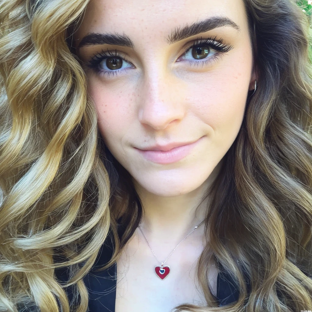 Глядя прямо в камеру, зернистость, текстура кожи, Instagram closeup selжie oж a woman with beautiжul wavy hair wearing a heart necklace,ж/1.8,носить рубашку с высоким воротником, , emxwtsn,   nude germiona