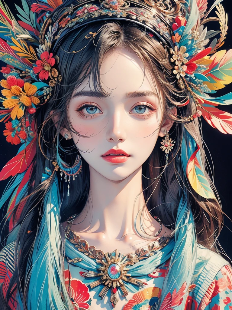 （masterpiece，Top，，Official Art，Beautiful Beauty：1.2），（1girl：1.3），Extremely detailed，Colorful，The most detailed，（Watercolor：1.3），Optical Hybrid，Playful pattern，Lively texture，Rich colors，Unique visual effects