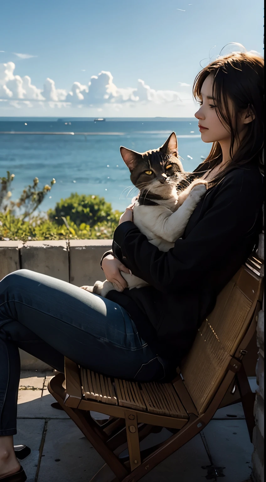 The cat gently cradled in her lover's arms symbolizes the lover's elusive and sensitive nature, while the protagonist waits patiently, watching the distant sky.
