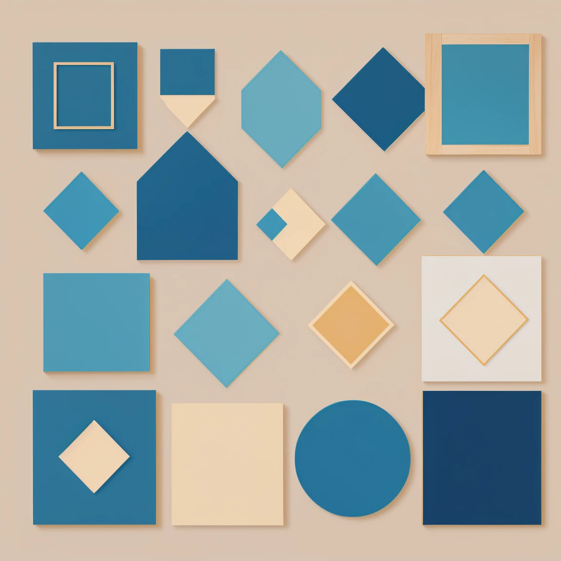 pattern of geometric forms in different positions in different cornsilk and dodger blue colors background, minimalist style
