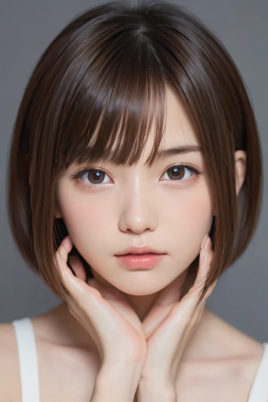 one girl, (a beauty girl, delicate girl:1.3), (13 years old, loli:1.3),
break, very fine eye definition, (symmetrical eyes:1.3), bobcut, naked body, 
break, perfectly trimmed fingers,
break, big breasts, brown eyes, parted bangs, brown hair,  girl,
break, (eyes and faces with detailed:1.0),
break, (masterpiece, best quality, ultra detailed, detailed face, 8k)