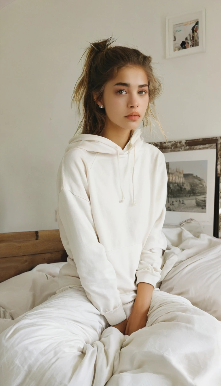 Bed, stands, girl, aesthetic, looking at camera, 2014, tumblr, photo