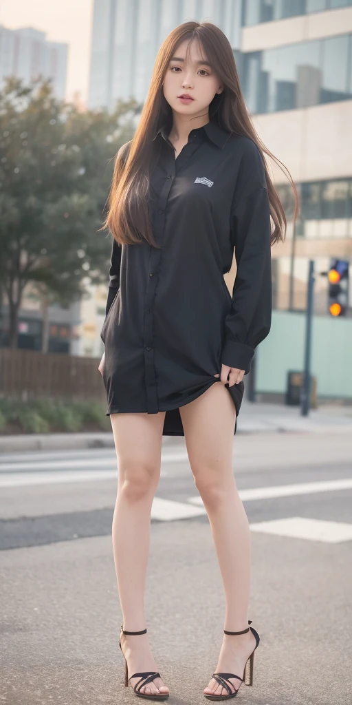 mix4, 20d, solo, long_hair, shirt, dress, high_heels,full_body, look_at_viewer, (8k, RAW photo, best quality, masterpiece:1.2), (realistic, photo-realistic:1.37), professional lighting, photon mapping, radiosity, physically-based rendering,