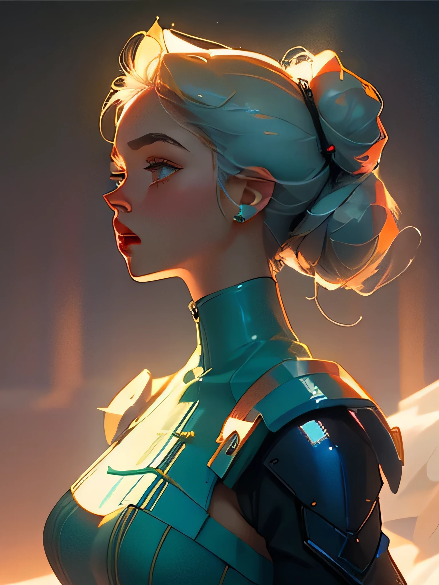 (((1female))), (((18 years old))), Highest quality,The perfect masterpiece,Perfect artwork,8K,
(Upper Body Portrait:1.5),(((Seen from the side:1.2))),close-up lens,Delicate face,
White-haired lady, bun hair,(cloudy background:1.3),
pearl illusion,Cyberpunk,fashion trend,3s material,high-definition,detail representation,c4d,3D,octane rendering,ray tracing,complex details,animated lighting,OCrenderer,8k,