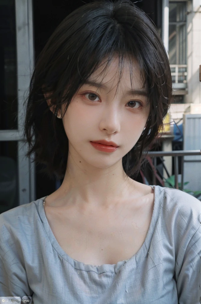 1 girl,model,short hair,A faint smile,serene, calm,Moles under the eyes,Exquisite eyes, Delicate face,Lipstick,earrings,Hair details, dress,(Dress conservatively:1.3)(Large Breasts:1.2),outdoor,background,城市background,(Skin details:1.4),(Realistic and detailed eyes:1.2), Natural skin texture, Realistic facial details,Close-up of face,Portrait Photography,(Portrait Photography:1.1), (smooth skin textures:1.3), (Highest quality real skin textures:1.4), Direct vision,Soft dramatic lighting, Vivid details, 35 mm film, (Photo Practical:1.4), (hyper Practical:1.4), (Practical:1.3), (Smoother lighting:1.05), (Improve lighting quality:0.9), (Enhance the beauty of skin texture:1.1), Depth of Field, Bokeh, Surrealism, Ray Tracing, ( Surrealism, High Detail, Chiaroscuro, Ray Tracing, reflected light, Ultra HD, Ultra HD, masterpiece, Textured Skin, Super Detail, High Detail, high quality, best quality