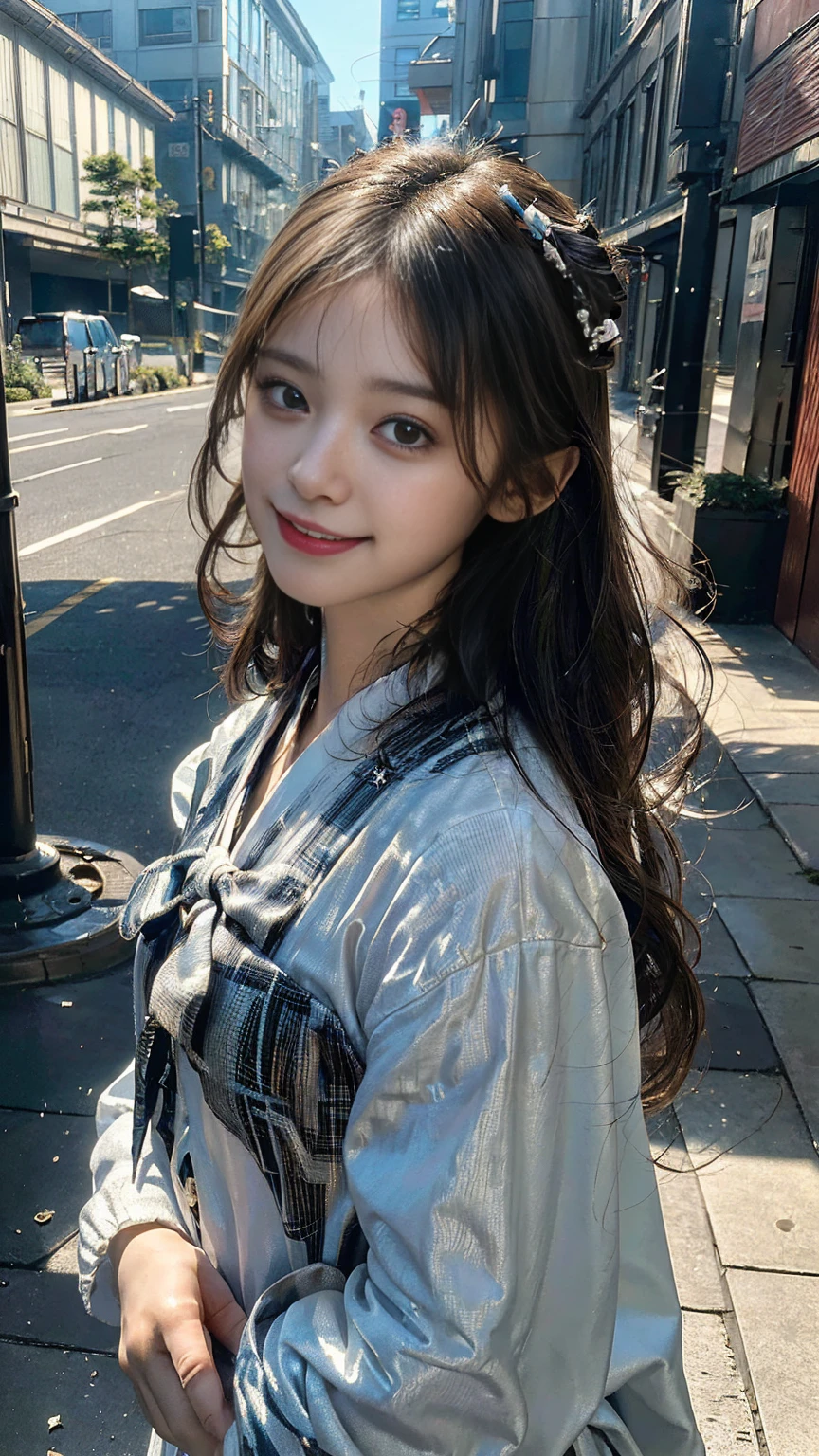 (Masterpiece, Top Quality, Best Quality, Official Art, Beauty and Aesthetics: 1.2), HDR, high contrast, wide shot(majestic:1.5), hyper realistic, highly detailed, uhd:1.3, RAW photo, ,Japanese ,Idol,1girl, grin, bow on head, pale skin, bikini, in front of school,beauty,idol, 18 years old