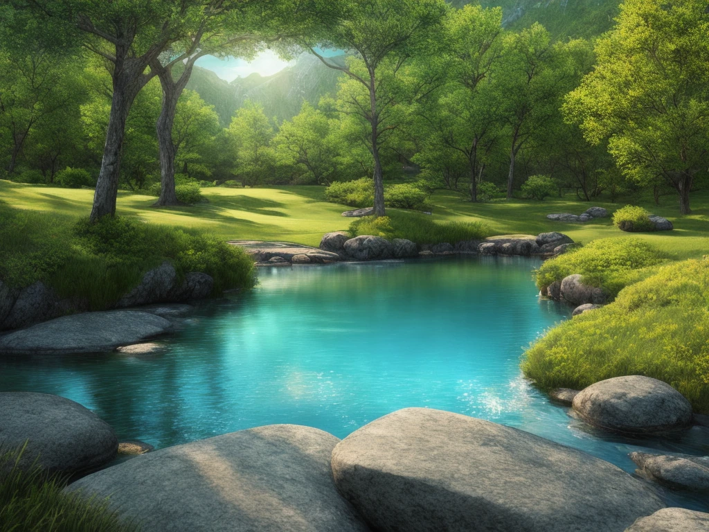 Peaceful place, Very fun, beautiful, Calm, Scenic. photoRealistic, 8K Ultra HD, Studio Quality, ultra Realistic, 最大detailed, Large scale, Post-processing, Realistic, Photorealism, Photoshop, photograph, detailed, Cinema Lighting, landscape, Panorama, landscape, Ray Tracing, Cinema 4D