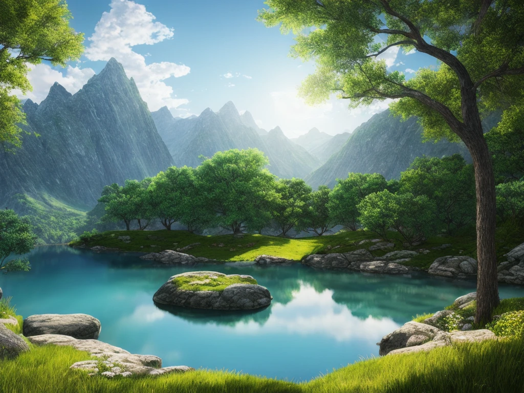 Peaceful place, Very fun, beautiful, Calm, Scenic. photoRealistic, 8K Ultra HD, Studio Quality, ultra Realistic, 最大detailed, Large scale, Post-processing, Realistic, Photorealism, Photoshop, photograph, detailed, Cinema Lighting, landscape, Panorama, landscape, Ray Tracing, Cinema 4D