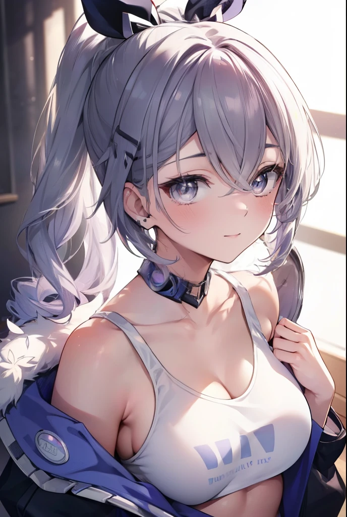 silverwolf、blush,smile、、The back is very small、Lolita、Small breasts、Show me your armpits、exterior: 14 years old、Shoulder Bicle is visible、Sexy thighs、Beautiful feet、Usual hairstyle、Highest quality, High resolution, unity 8k wallpaper, (shape:0.8), (Beautiful and beautiful eyes:1.6), Highly detailed face, Perfect lighting, Extremely detailed CG, (Perfect hands, Perfect Anatomy),