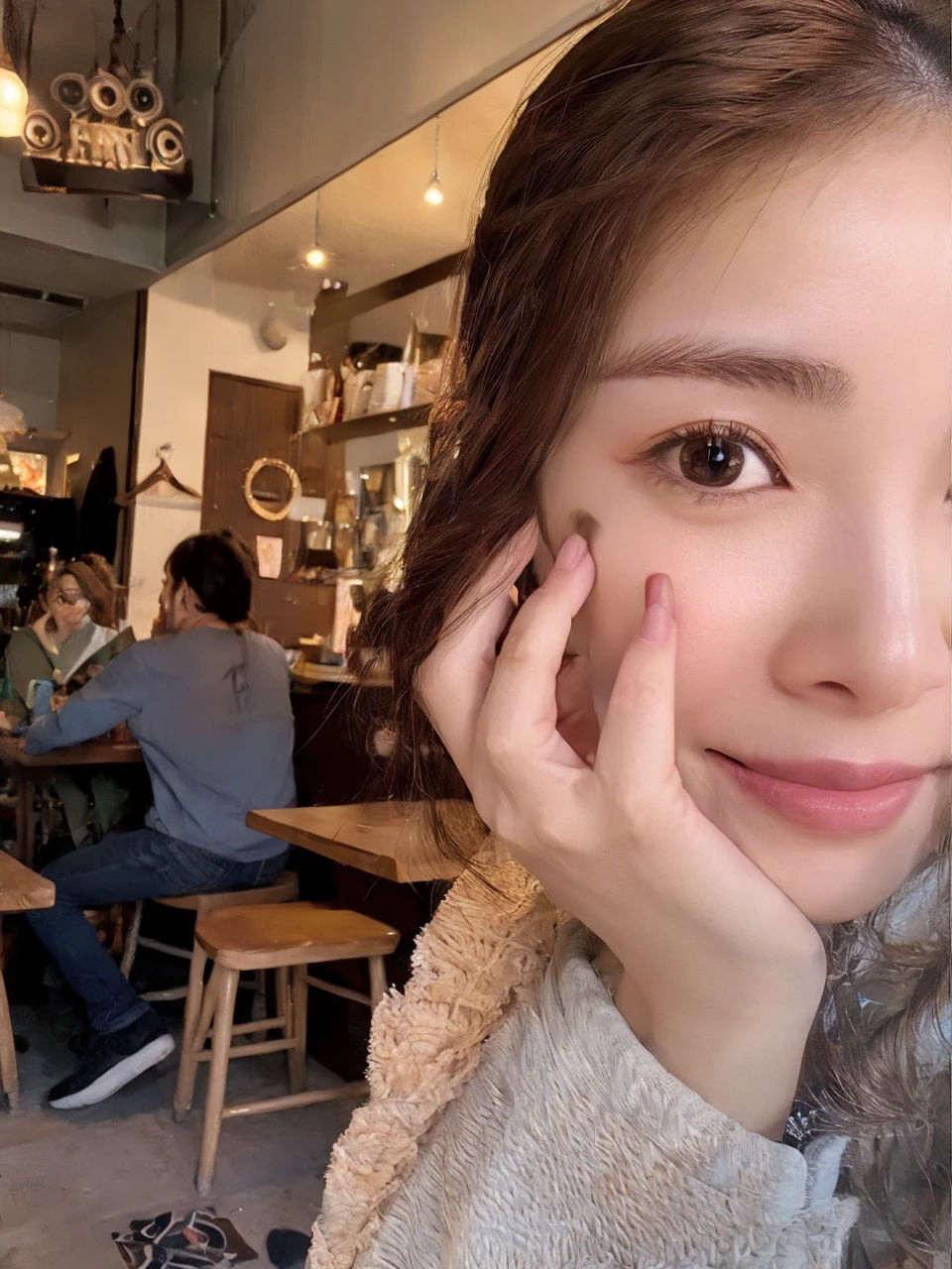 smile、Brown eyes、Open-chested clothing、Short sleeve