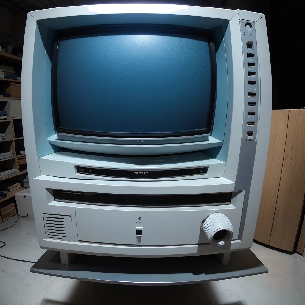 Generate the plans of an old television on blue paper