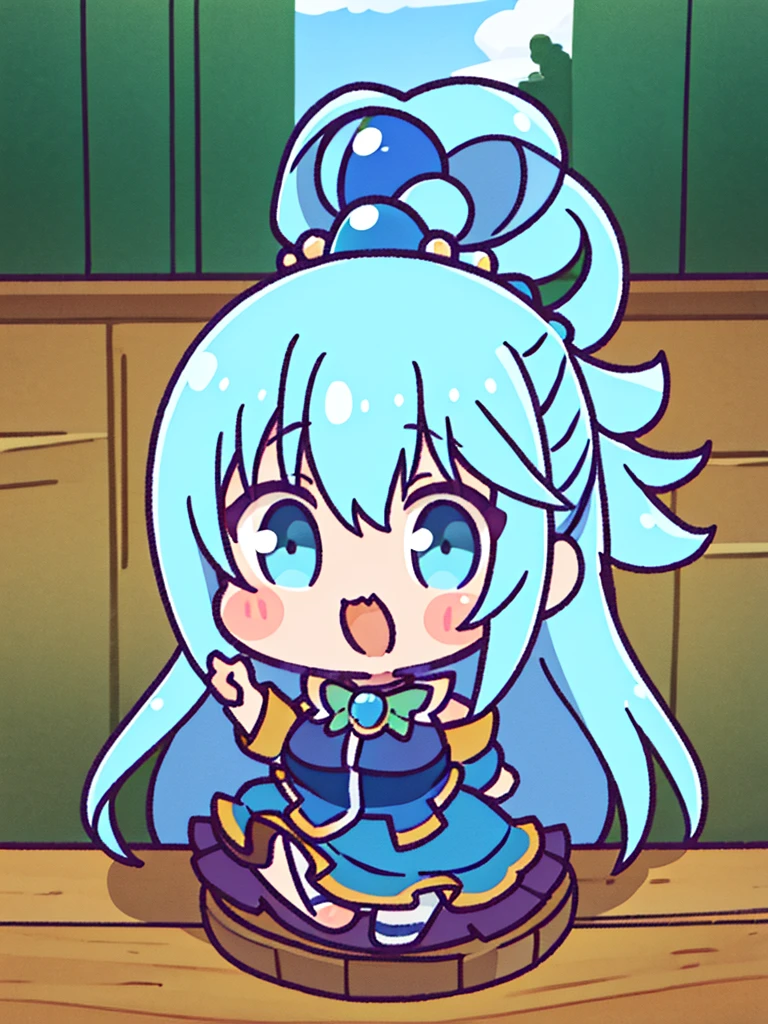 (better quality)), ((masterpiece)), (Very detailed), A high resolution, Aqua Konosuba, blue dress, thin hair, hair clip