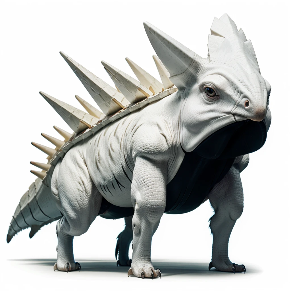 Big Animaly, full white albino skins, full white eyes, cassowary mixed with stegosaurus, Grassroots, no background
