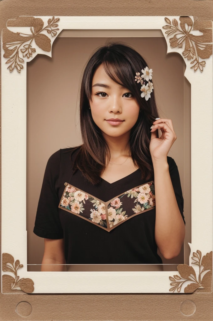 Mini Polaroid frames in a straight line right side with brown background and floral border design
