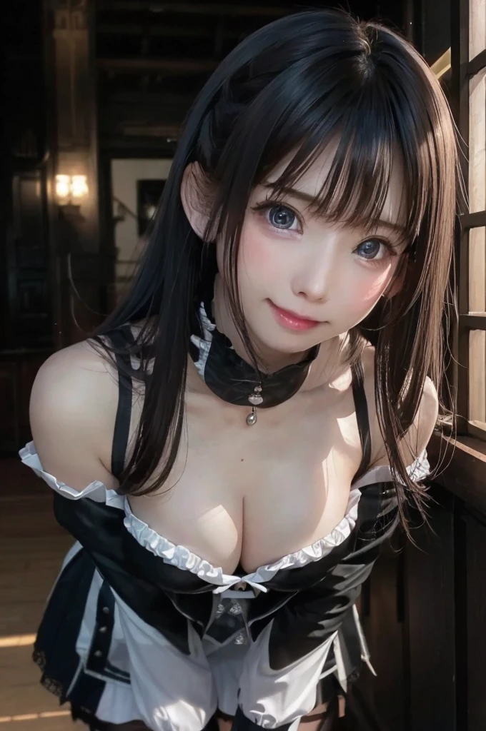 (highest quality、8K、masterpiece、High resolution、genuine、3D),Best Quality、, ((cleavage)), elementary school face,lolita,mascacute smile, loli, loli、bangs