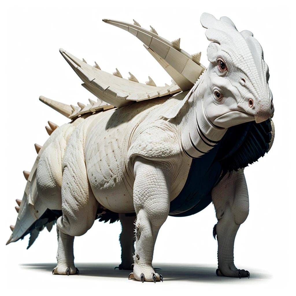 Big Animaly, full white albino skins, full white eyes, cassowary mixed with stegosaurus, Grassroots, no background