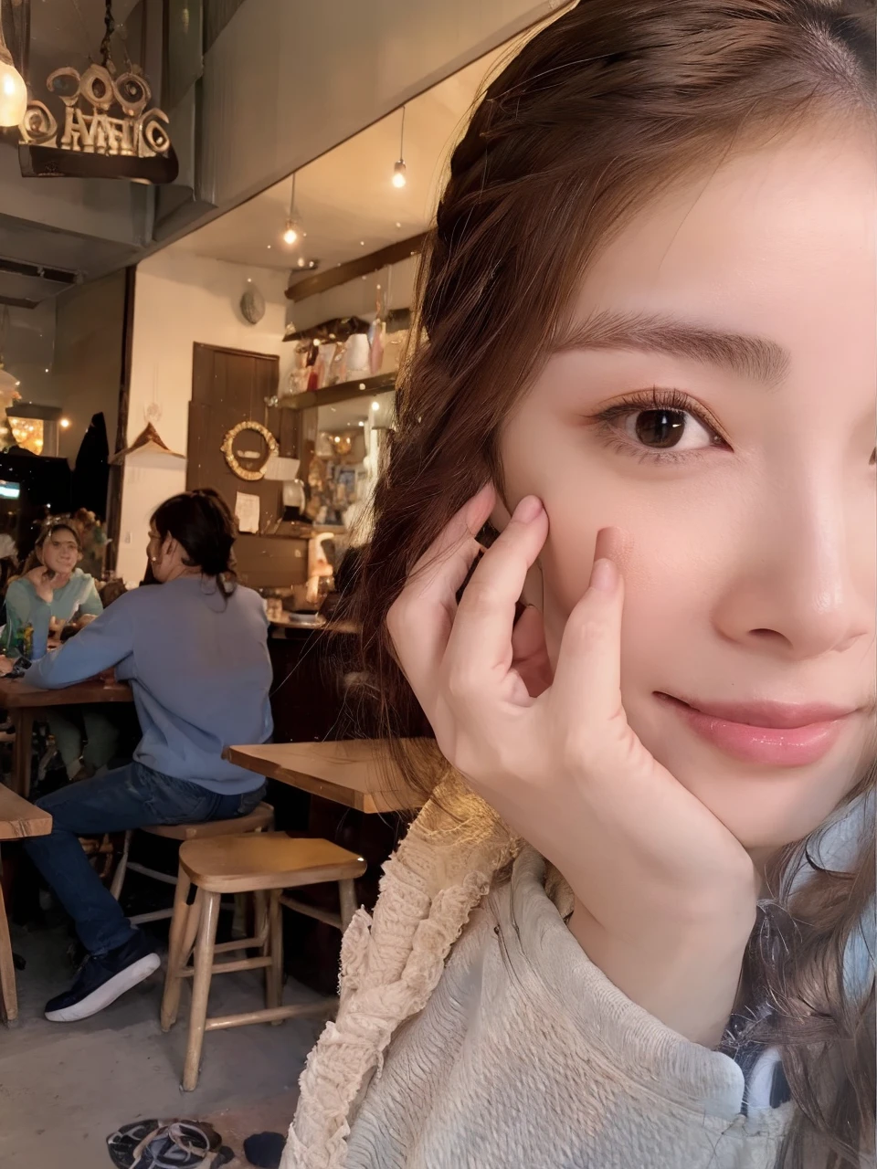 smile、Brown eyes、Open-chested clothing、Short sleeve、Terrace seats