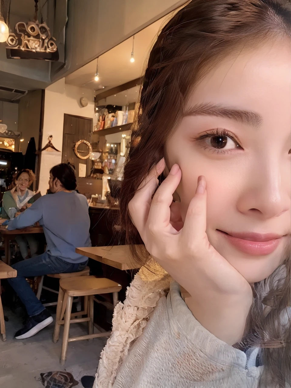 smile、Brown eyes、Open-chested clothing、Short sleeve、Terrace seats