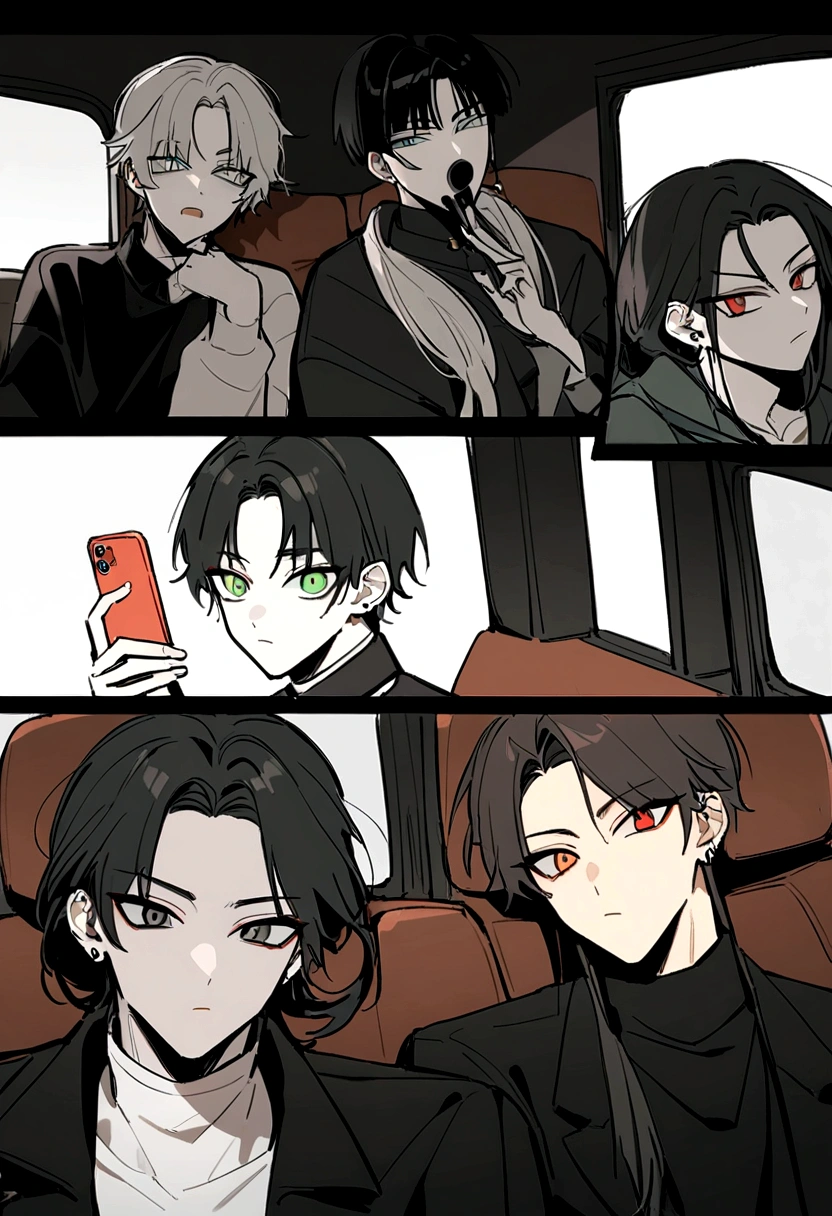 arafed man in a car with a black jacket and a cell phone, male ulzzang, jinyoung shin, jinyoung shin aesthetic, 1 7 - year - old boy thin face, kim doyoung, wearing all black mempo mask, ulzzang, jungkook, boy has short black hair, cai xukun, kanliu666